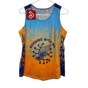 JAKROO Running With MS Womens Tank‎ Top XL Blue Orange Sleeveless